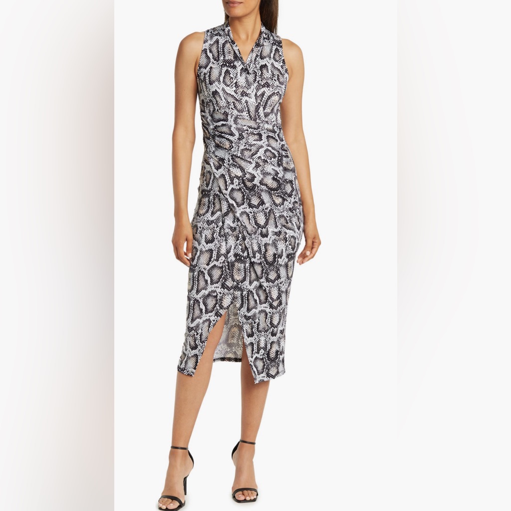 Brand New  Small  Rachel Rachel Roy Snake Print Ruched Faux Wrap Dress